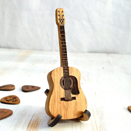 Elegant Wooden Guitar Pick Case with Stand & Engraved Design for Personalized Gifting 6