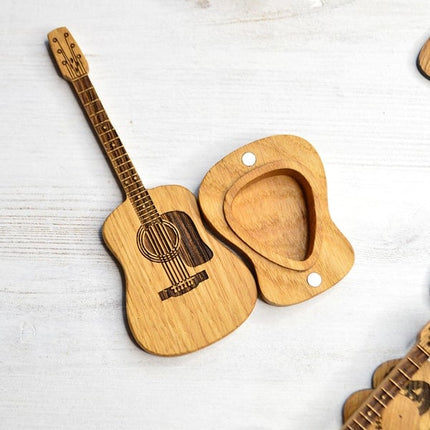 Elegant Wooden Guitar Pick Case with Stand & Engraved Design for Personalized Gifting 7