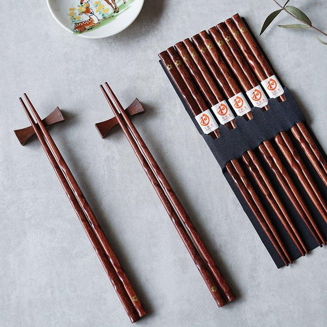 Elegant Wooden Japanese Chopsticks Set with Golden Sakura Motif | Luxurious Dining Experience for Japanese Cuisine 0