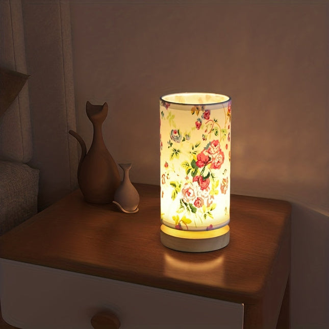 Elegant Wooden Table Lamp | USB Powered LED Light with Soft Linen Shade for Cozy Ambiance 0