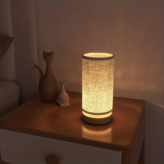 Elegant Wooden Table Lamp | USB Powered LED Light with Soft Linen Shade for Cozy Ambiance 1