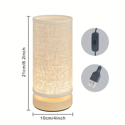 Elegant Wooden Table Lamp | USB Powered LED Light with Soft Linen Shade for Cozy Ambiance 3