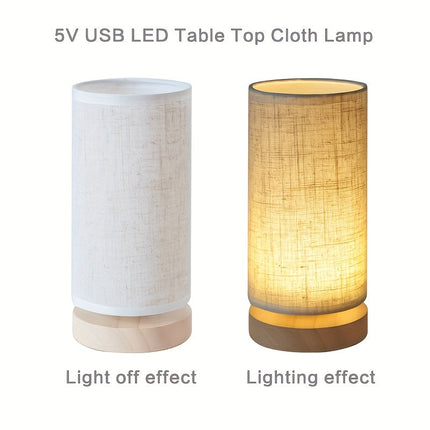 Elegant Wooden Table Lamp | USB Powered LED Light with Soft Linen Shade for Cozy Ambiance 7