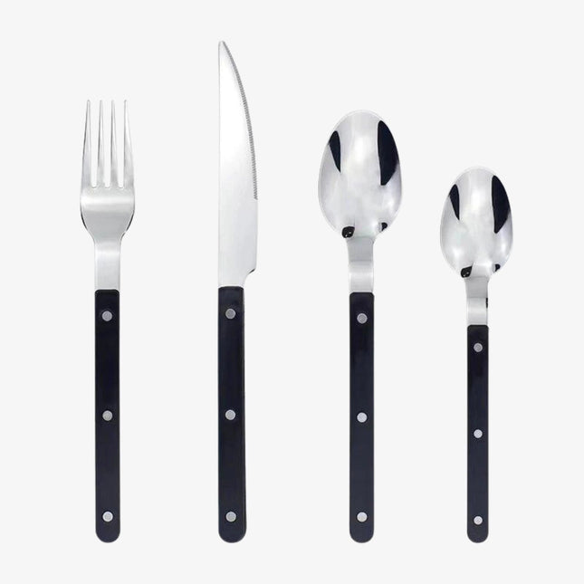 Elegant | 24-Piece Cutlery Set with Modern Black Handles | Durable Stainless Steel for Stylish Dining 0