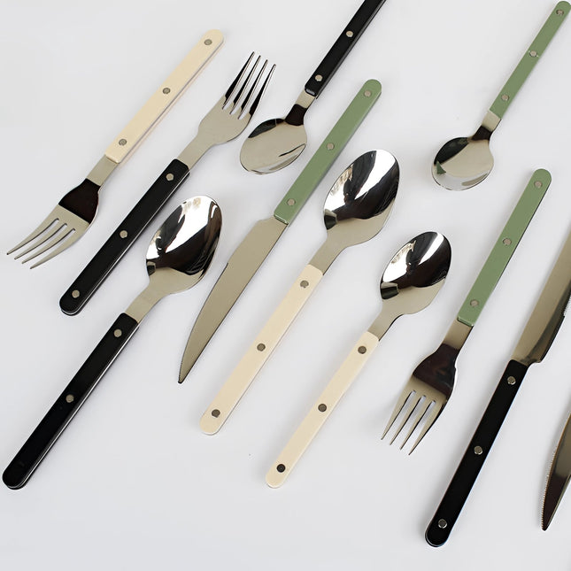 Elegant | 24-Piece Cutlery Set with Modern Black Handles | Durable Stainless Steel for Stylish Dining 1