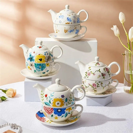 Floral Teapot with Teacup and Saucer, Hand Painted Ceramic Teapot – image 5