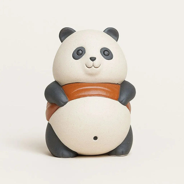 Panda Tea Pet, Purple Sand Clay Tea Pet Ornament, Cute Panda Mini Figurine for Tea Table and Desk Decor
