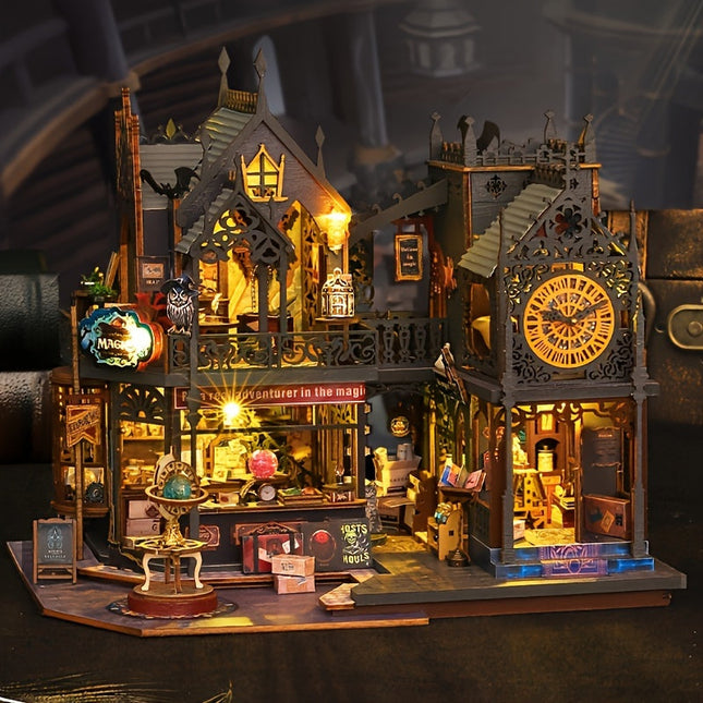 Enchanting 3D Wooden Puzzle Book House with LED Lighting | Unique Decorative Piece for Book Lovers 0