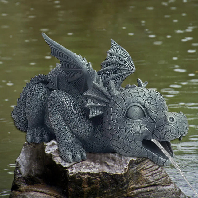 Enchanting Garden Statues | Water Spraying Dragon Sculpture with Realistic Design | Weatherproof Resin Fountain for Outdoor Spaces 0