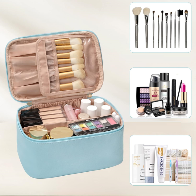 Essential Makeup Organizer | Travel-Friendly Case with Adjustable Dividers | Spacious Design for On-the-Go Beauty 1