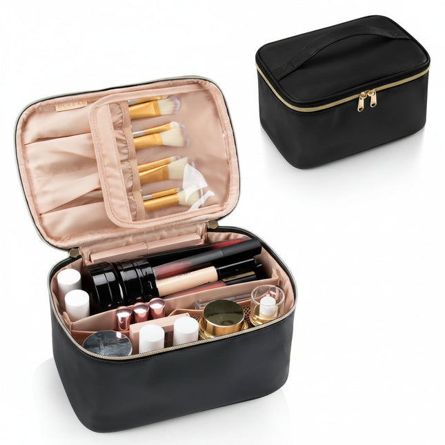 Essential Travel Makeup Bag | Spacious Organizer with Brush Storage | Perfect for Everyday Beauty 0