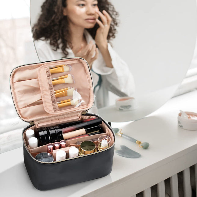 Essential Travel Makeup Bag | Spacious Organizer with Brush Storage | Perfect for Everyday Beauty 1