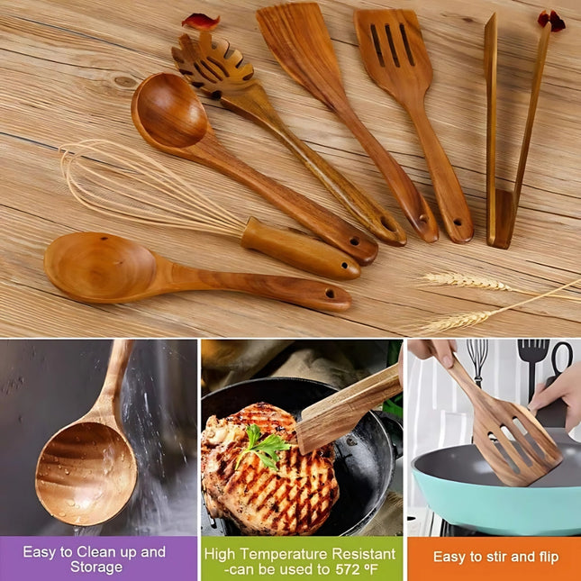 Essential Wooden Cooking Utensils Set | Non-Scratch & Heat Resistant Tools for Safe Cooking 1