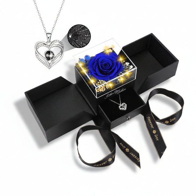 Eternal Rose Gift Box | Preserved Flower with LED Light & Love Necklace | Romantic Keepsake for Lasting Memories 0
