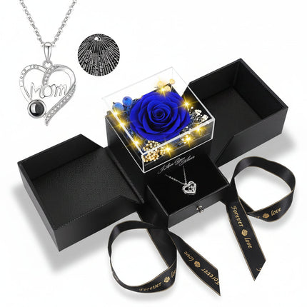 Eternal Rose Gift Box | Preserved Flower with LED Light & Love Necklace | Romantic Keepsake for Lasting Memories 1