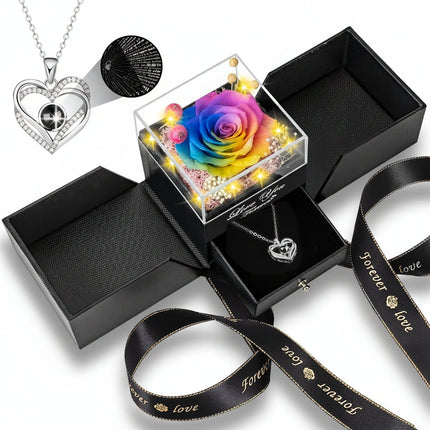 Eternal Rose Gift Box | Preserved Flower with LED Light & Love Necklace | Romantic Keepsake for Lasting Memories 4
