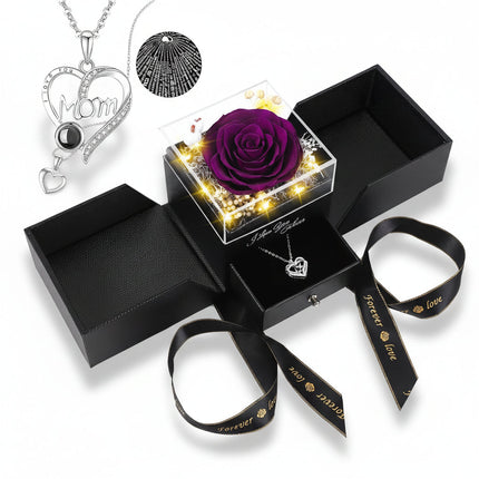 Eternal Rose Gift Box | Preserved Flower with LED Light & Love Necklace | Romantic Keepsake for Lasting Memories 7