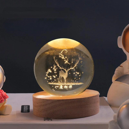 Ethereal Glow | Decorative Light with Engraved Crystal Ball & Warm White LED | Unique Home Decor for Tranquil Ambiance 24