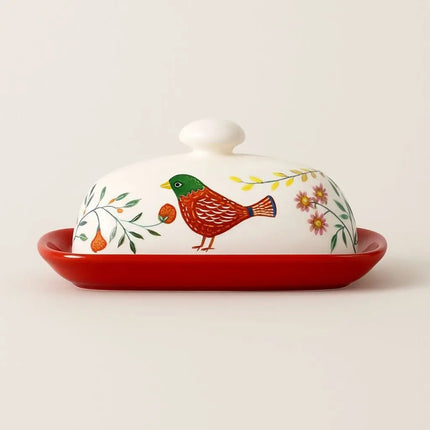 Butter Dish with Lid, Ceramic Butter Dish for Countertop, Floral Covered Butter Keeper, Hostess Gift