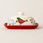 Butter Dish with Lid, Ceramic Butter Dish for Countertop, Floral Covered Butter Keeper, Hostess Gift