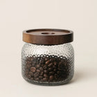 Glass Jar with Lid in Acacia Wood, Coffee Canister for Beans and Tea, Textured Glass Storage Jar, Spice Jar