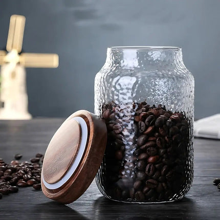 Glass Jar with Lid in Acacia Wood, Coffee Canister for Beans and Tea – image 4