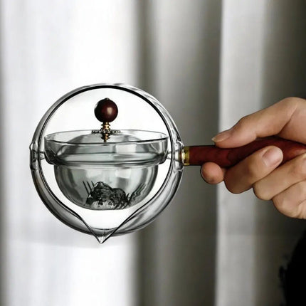 Small Glass Teapot, Rotating Tea Pot with Wood Handle – image 7