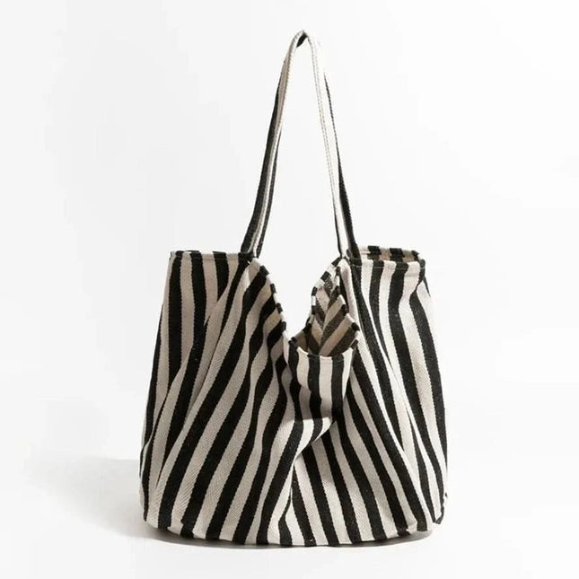 Everyday Essentials | Canvas Tote Bag with Striped Design & Long Handles | Durable and Stylish for Daily Use 0