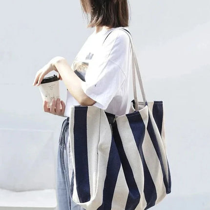 Everyday Essentials | Canvas Tote Bag with Striped Design & Long Handles | Durable and Stylish for Daily Use 1
