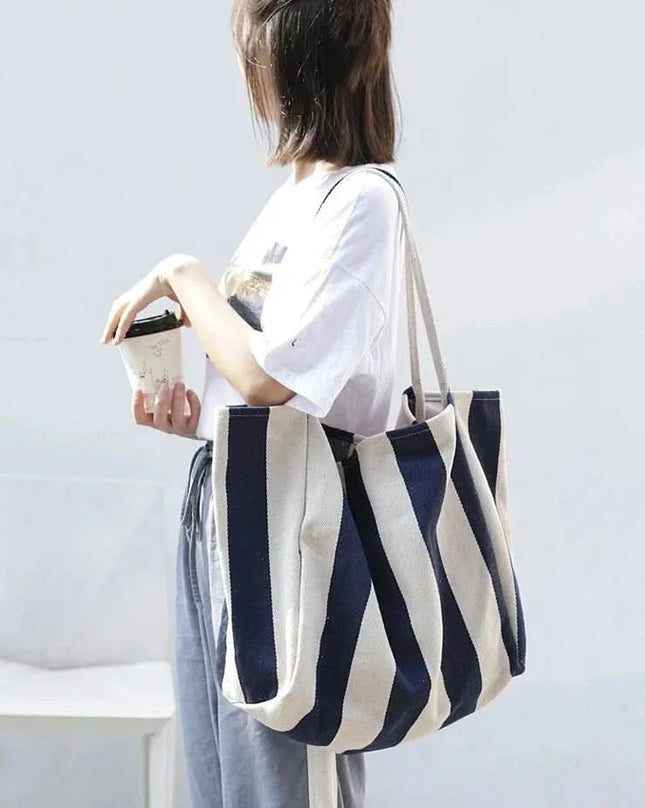 Everyday Essentials | Canvas Tote Bag with Striped Design & Long Handles | Durable and Stylish for Daily Use 1