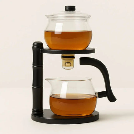 Glass Tea Set, Semi Automatic Borosilicate Glass Teapot with Tea Strainer, Gongfu Tea Set for Adults and Gifting