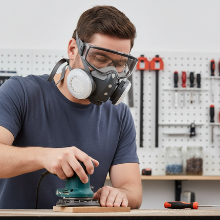 Respirator Mask with Goggles, Filter Mask with Washable Cotton Filters