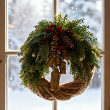 Winter Wreath with Bells and Pine Cones, Holiday Wreath for Indoor and Outdoor Winter Decor – image 4