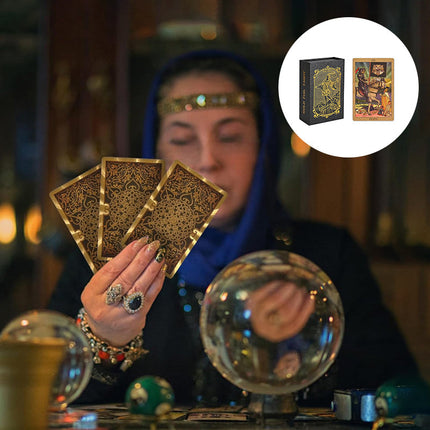 Tarot Card Deck with Guide Book, 78 Gold Foil Tarot Cards with Major Arcana