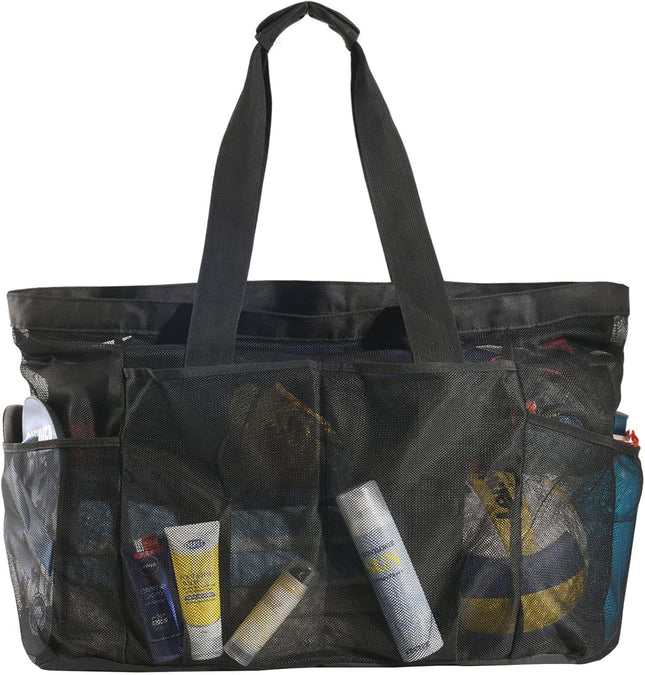 Family Beach Tote | Extra-Large Mesh Carryall with Zippered Pocket | Sandproof Design for Organized Outings 0