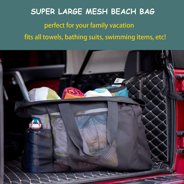 Family Beach Tote | Extra-Large Mesh Carryall with Zippered Pocket | Sandproof Design for Organized Outings 1