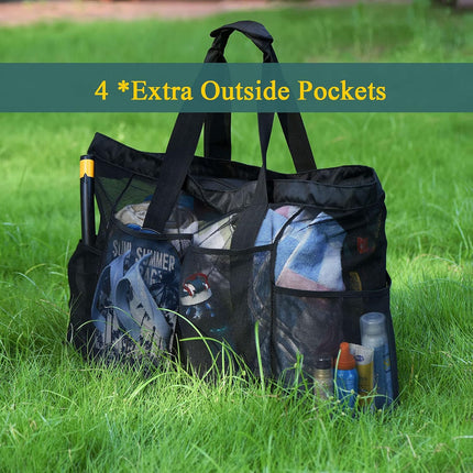 Family Essentials | Extra-Large Beach Tote with Zipper & Sandproof Mesh | Comfortable Carryall for Family Beach Trips 5