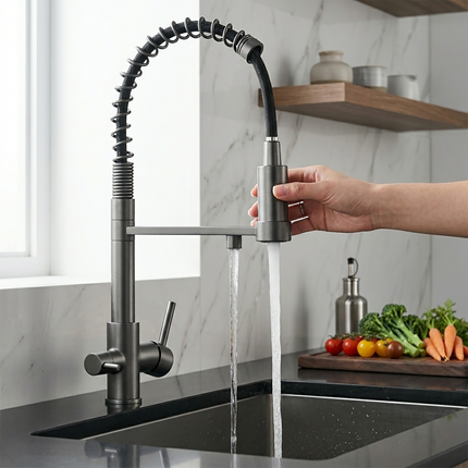 Kitchen Faucet with Sprayer, 3 Way Filtered Water Faucet with Pull Down Spray Head