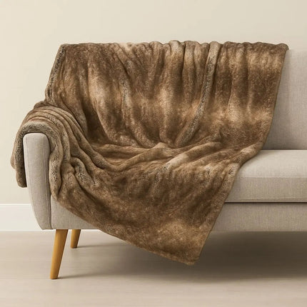 Throw Blanket, Faux Fur Throw for Couch, Soft Brown Faux Fur Blanket, Reversible Cozy Blanket for Sofa and Bed