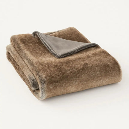 Faux Fur Throw for Couch, Reversible Brown Throw Blanket
