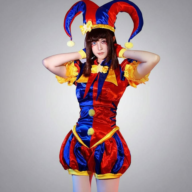 Festive Jester Costume | Complete Women's Outfit with Hat & Gloves for Fun Celebrations 0