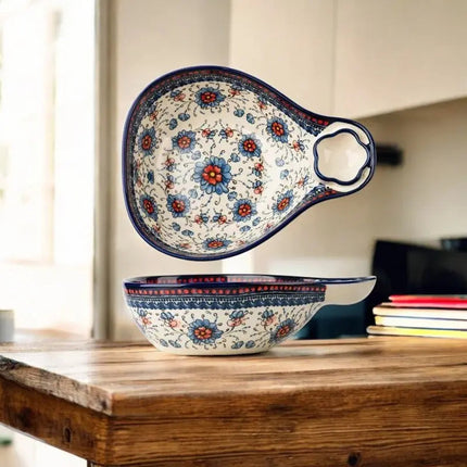 Salad Bowl, Hand Painted Ceramic Bowl with Sauce Compartment