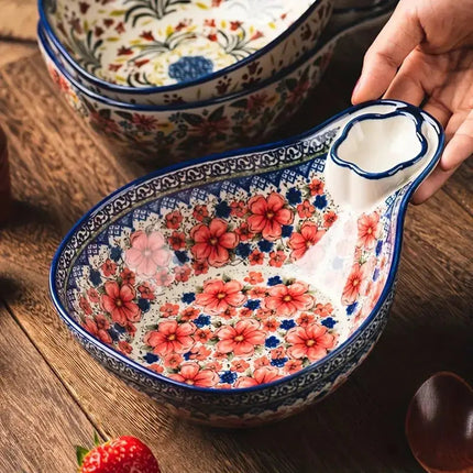 Salad Bowl, Floral Serving Bowl for Dumplings and Fries