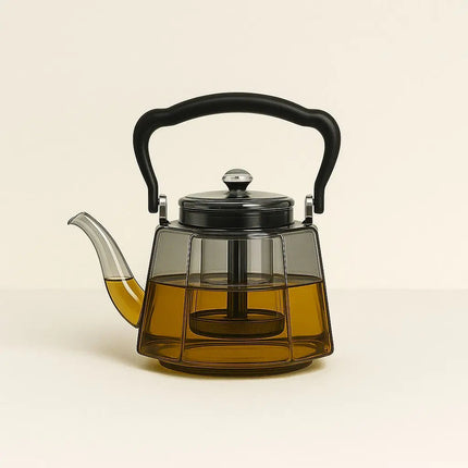 Glass Teapot with Tea Infuser, Borosilicate Glass Teapot for Stovetop, Large Loose Leaf Tea Pot with Wood Handle