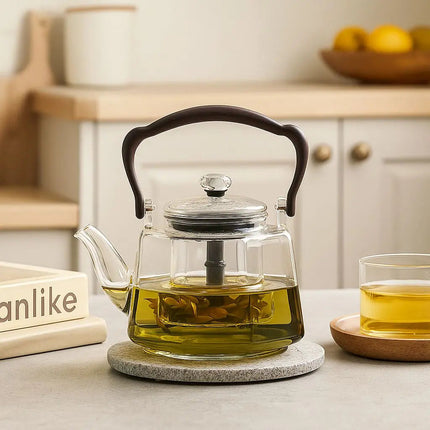 Borosilicate Glass Teapot for Stovetop, Large Loose Leaf Tea Pot with Wood Handle – image 5