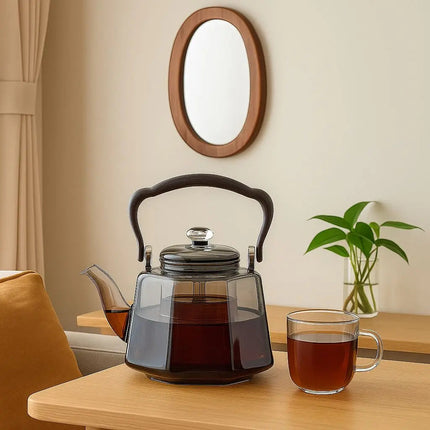 Large Loose Leaf Tea Pot with Wood Handle, Glass Teapot with Tea Infuser – image 6