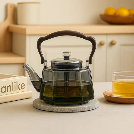 Large Loose Leaf Tea Pot with Wood Handle, Borosilicate Glass Teapot for Stovetop – image 7