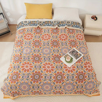 Flora Tone | Cotton Throw Blanket with Elegant Boho Design | Lightweight Comfort for Year-Round Relaxation 0
