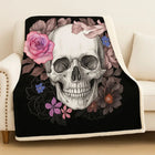 Skull Throw Blanket with Floral Print, Cozy Blanket for Couch and Bed, Warm Outdoor Blanket, Sofa Throw, Bed Cover