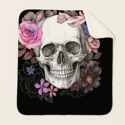 Skull Throw Blanket with Floral Print